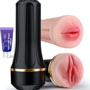 EINSEO Male Masturbator with Dual Sleeves - 7.5in Pocket Pussy & Mouth Textured Soft Fleshy TPE Channel Sex Toys for Men, Adjustable Suction Male Manual...